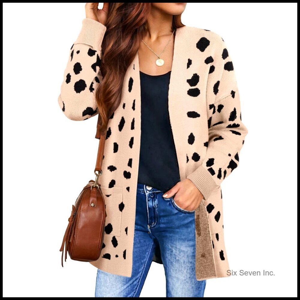 Oversized Leopard Print Cardigan Sweater Long Sleeve Open Front Knitted Chic